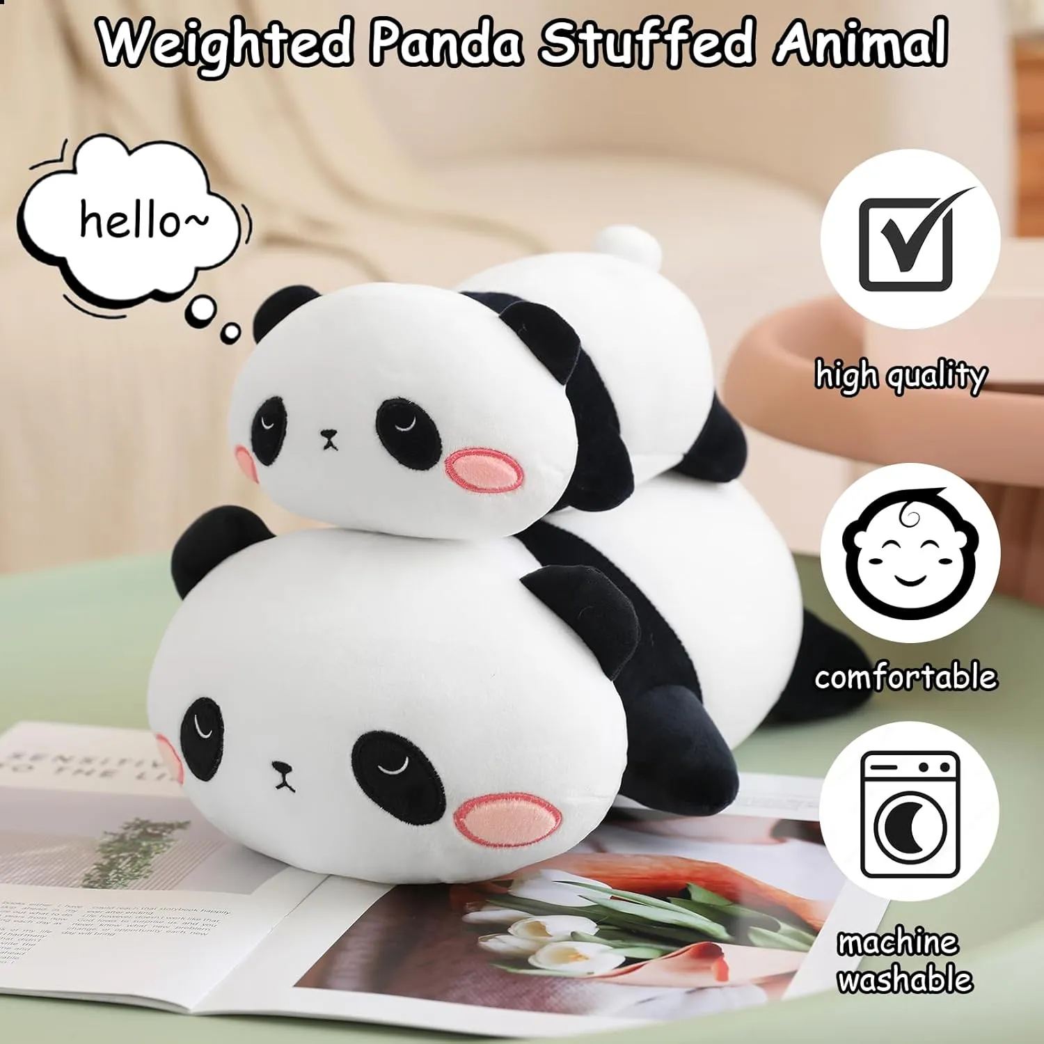 SQEQE Weighted Panda Plush, Weighted Panda Stuffed Animal, Cute Plushies Soft Bear Pillow Toy Gift for Kids Adults 9.8 Inch, 0.8 Lbs