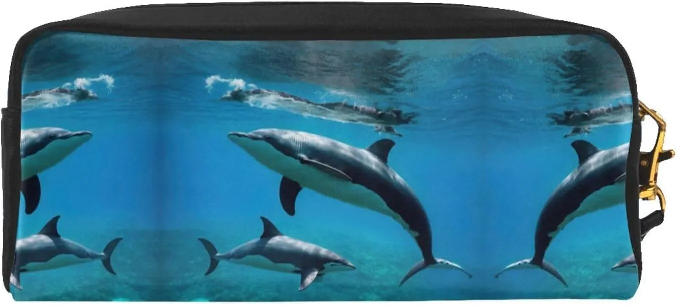 SSIMOO Funny Animal Dolphin Print Travel Makeup Bag For On-The-Go Style For Storing Cosmetics And Beauty Essentials