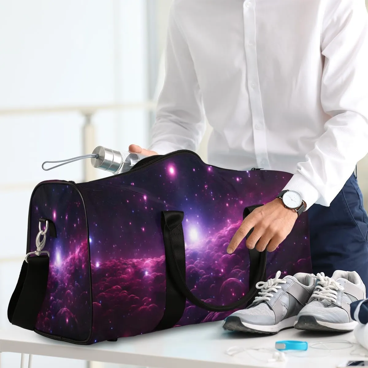 Starry Sky Travel Duffle Bag for Women Men Gym Duffel Foldable Bag Waterproof Weekender Universe Planet Duffle Tote
