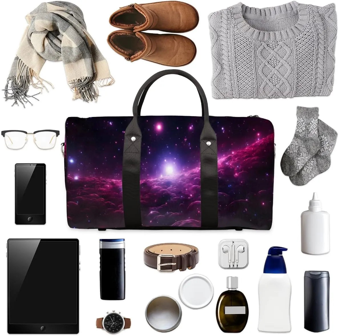 Starry Sky Travel Duffle Bag for Women Men Gym Duffel Foldable Bag Waterproof Weekender Universe Planet Duffle Tote