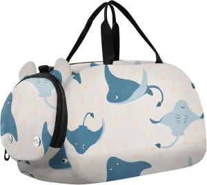 Stingray Fish Cute Cartoon Sports Duffle Bag for Girls Boys, Gym Bag with Shoe Compartment, Kids Travel Overnight Weekender Shoulder Bag