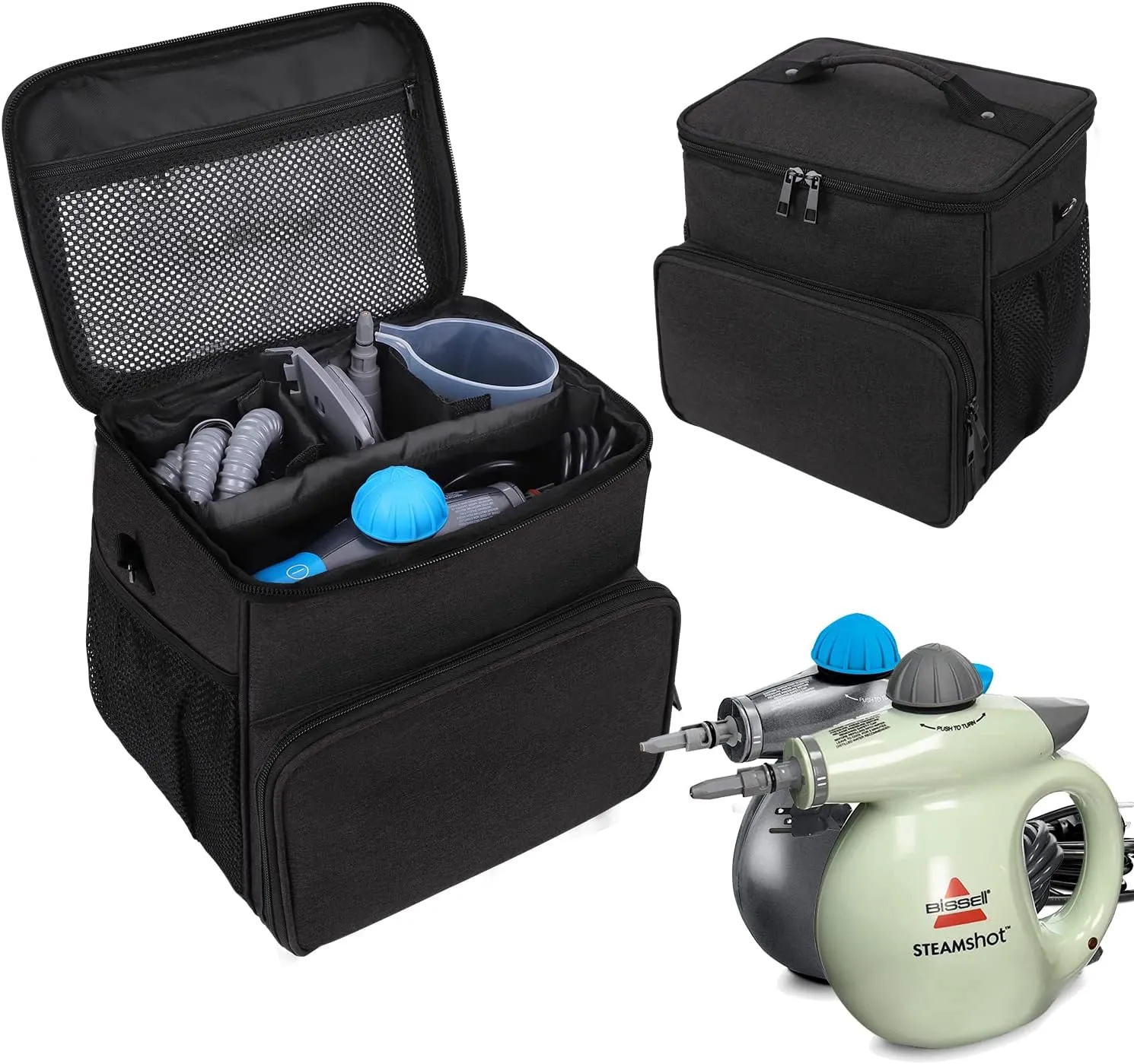 Storage bag Compatible with Bissell SteamShot Hard Surface Steam Cleaner 39N7V/39N7A,Adjustable Compartments Steam Cleaner Storage Bag,Carrying Case with Pockets for Accessories(Bag Only)