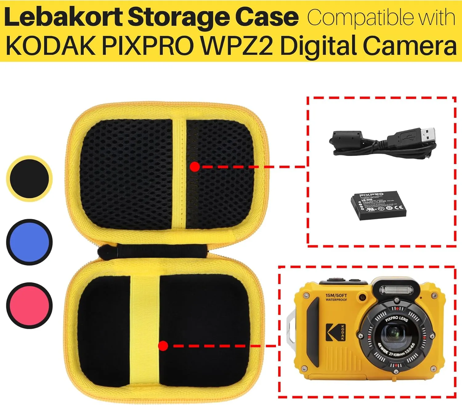 Storage Case Compatible with KODAK PIXPRO WPZ2 Rugged Waterproof Shockproof Dustproof Digital Camera (Black   Yellow Case)