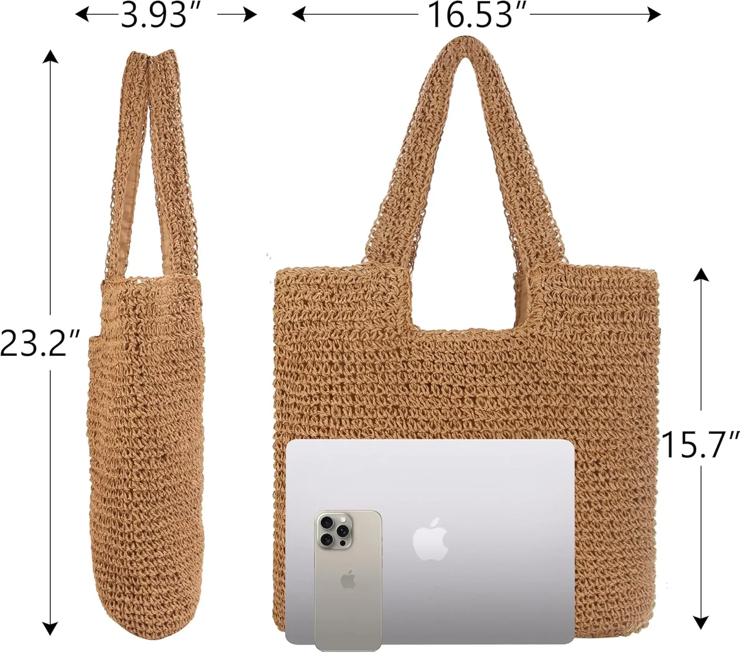 Straw Bag Beach Tote Handbag for Women Large Summer Woven Raffia Bag with Zipper
