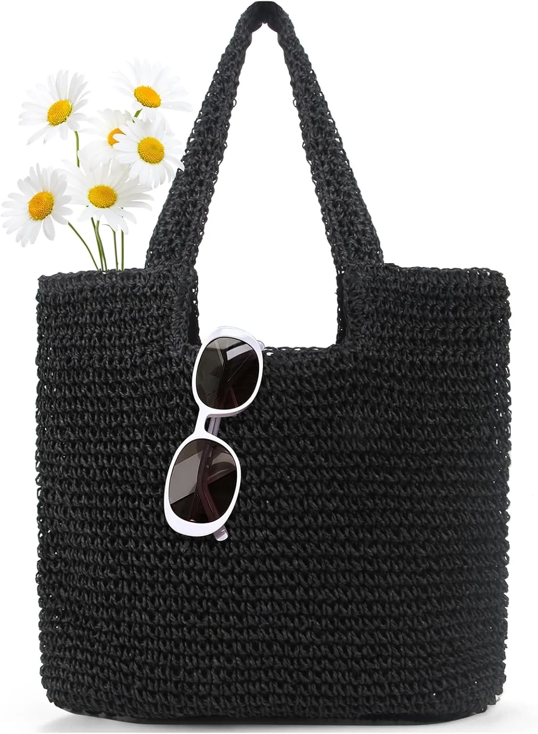 Straw Bag Beach Tote Handbag for Women Large Summer Woven Raffia Bag with Zipper