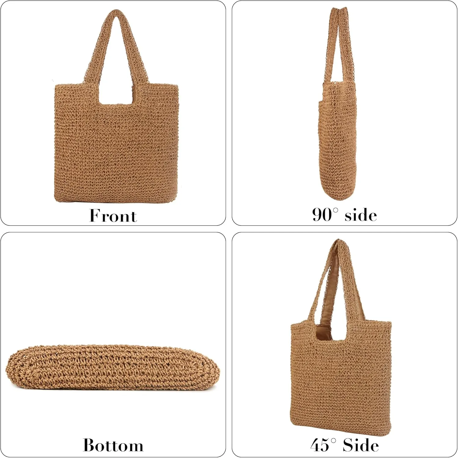 Straw Bag Beach Tote Handbag for Women Large Summer Woven Raffia Bag with Zipper