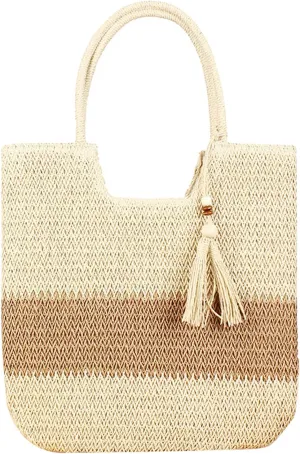 Straw Bag Beach Tote Handbag for Women Large Summer Woven Raffia Bag with Zipper