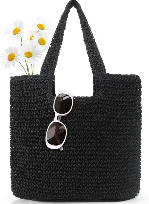 Straw Bag Beach Tote Handbag for Women Large Summer Woven Raffia Bag with Zipper