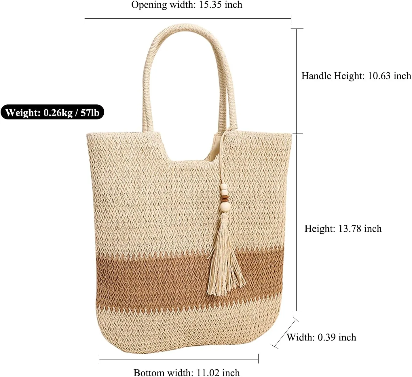 Straw Bag Beach Tote Handbag for Women Large Summer Woven Raffia Bag with Zipper