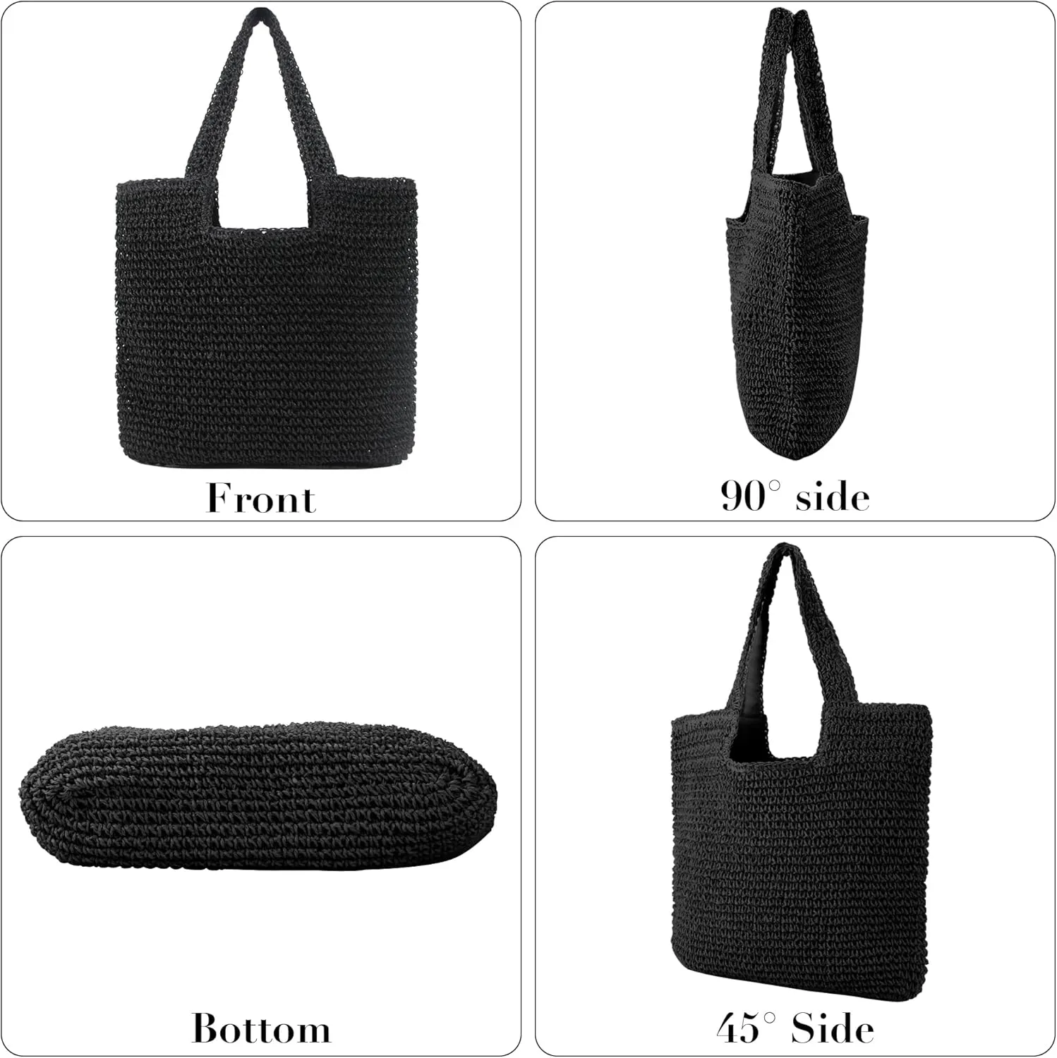 Straw Bag Beach Tote Handbag for Women Large Summer Woven Raffia Bag with Zipper