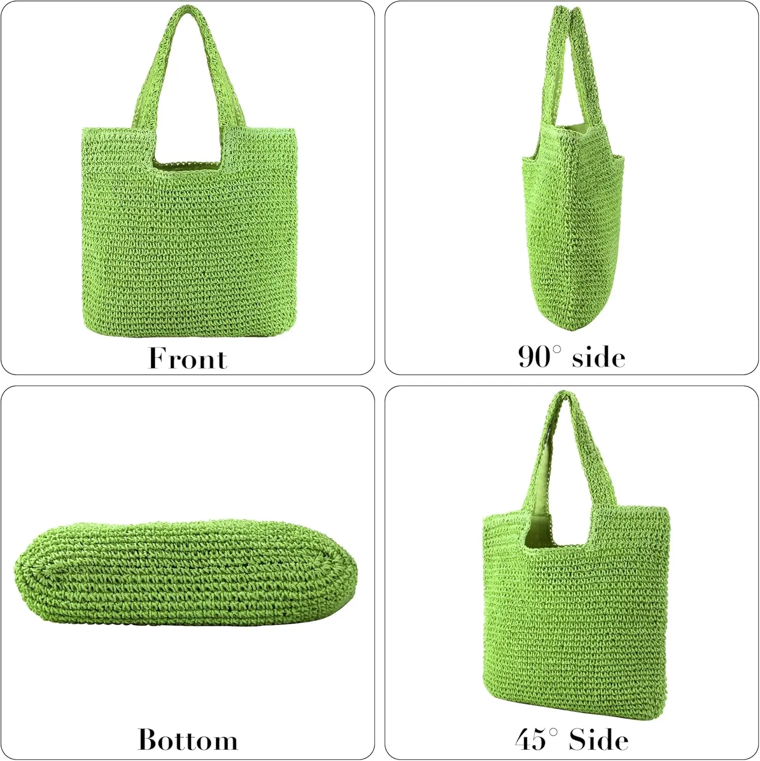 Straw Bag Beach Tote Handbag for Women Large Summer Woven Raffia Bag with Zipper