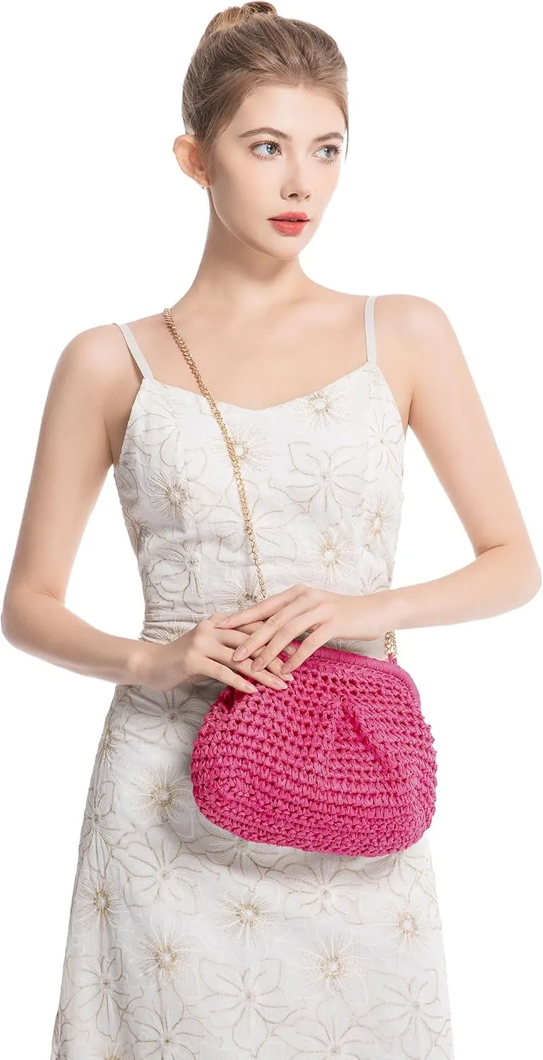 Straw Bag for Women Straw Clutch Purse Summer Beach Bag Woven Shoulder Crossbody Bag
