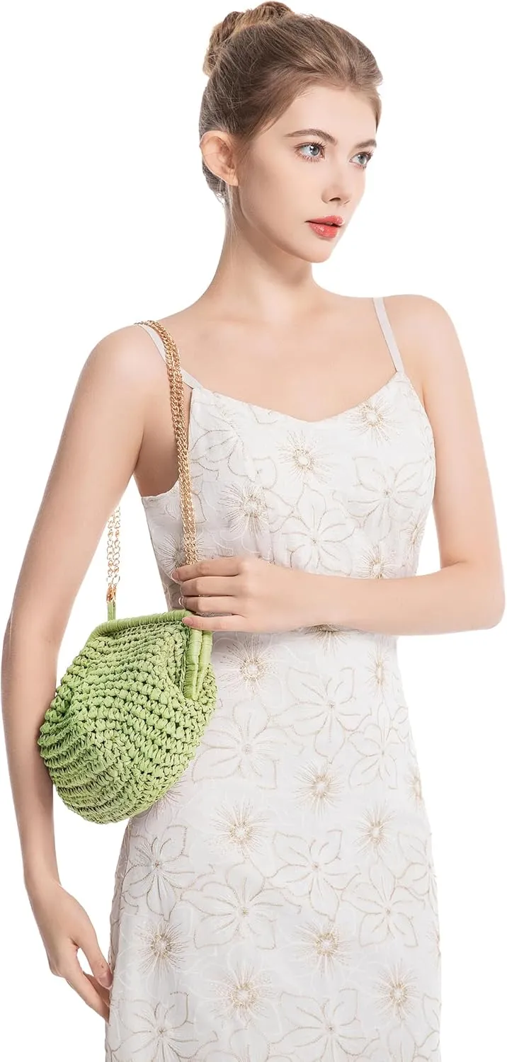 Straw Bag for Women Straw Clutch Purse Summer Beach Bag Woven Shoulder Crossbody Bag