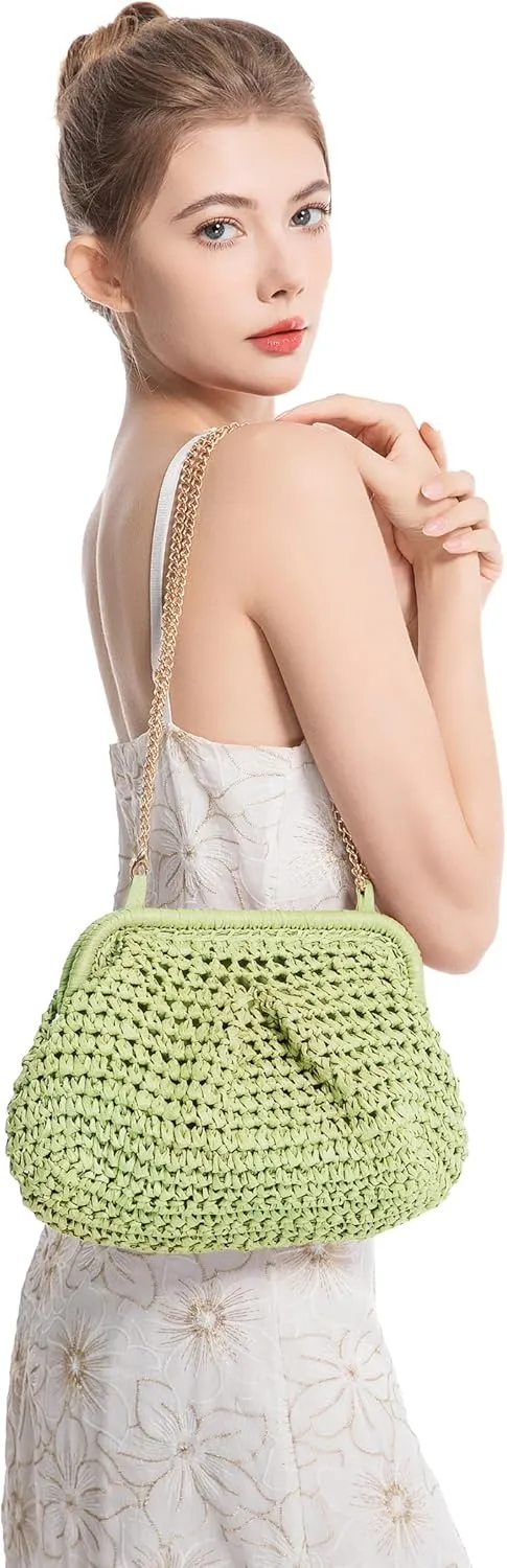 Straw Bag for Women Straw Clutch Purse Summer Beach Bag Woven Shoulder Crossbody Bag