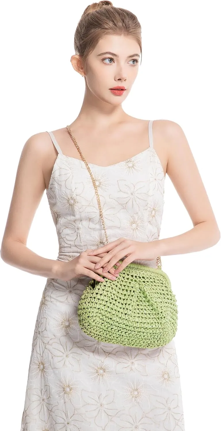 Straw Bag for Women Straw Clutch Purse Summer Beach Bag Woven Shoulder Crossbody Bag