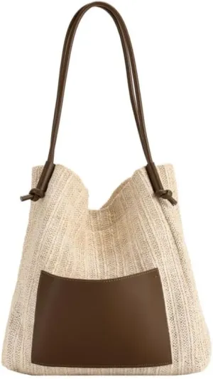 Straw Bag for Women Summer Shoulder Bag Beach Tote Straw Purse Vacation Purse for Travel Swim Shopping (White-2)
