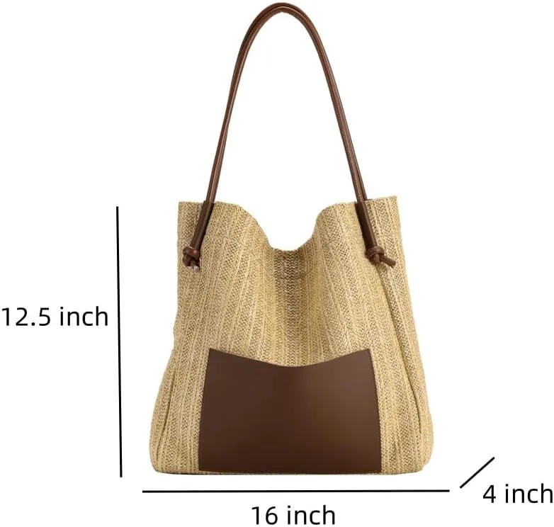 Straw Bag for Women Summer Shoulder Bag Beach Tote Straw Purse Vacation Purse for Travel Swim Shopping (White-2)