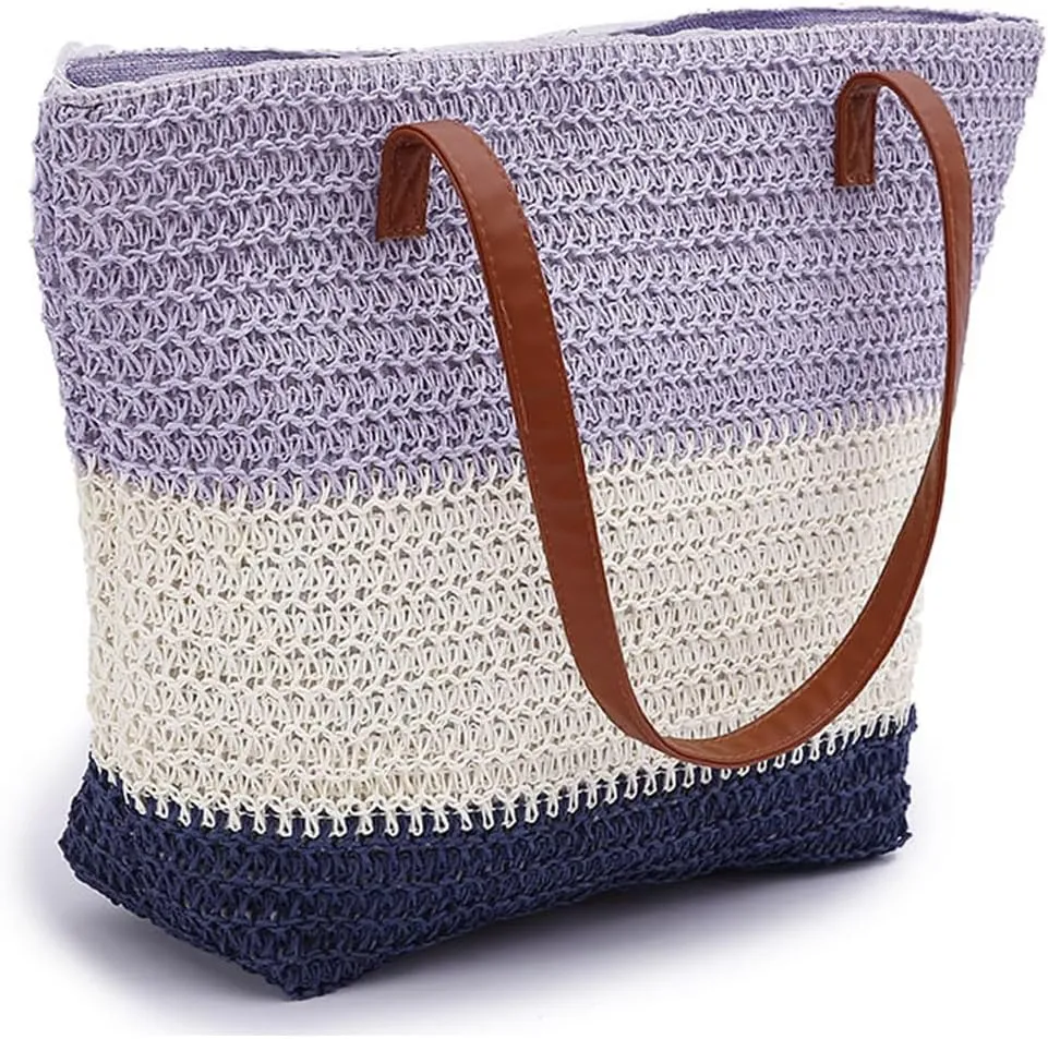 Straw Bag, Straw Beach Bag for Women, Large Woven Summer Tote Handbag Shoulder Bag for Outdoor Vacation