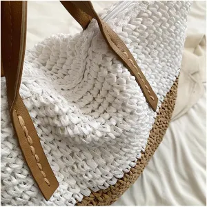 Straw Bag, Straw Beach Bag for Women, Large Woven Summer Tote Handbag Shoulder Bag for Outdoor Vacation
