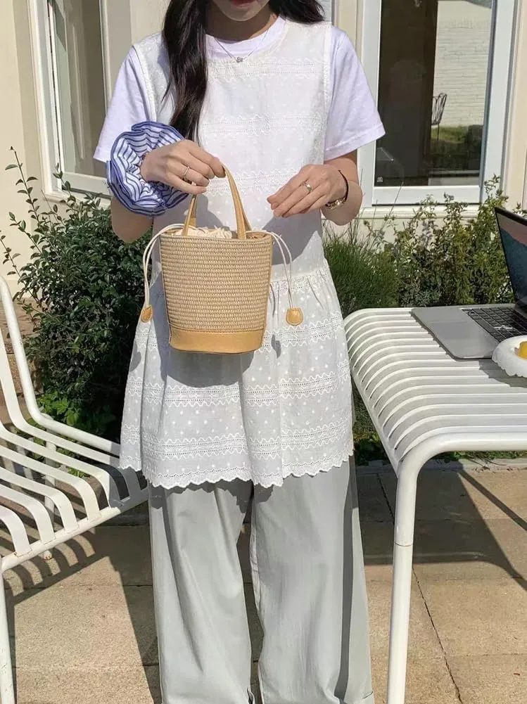 Straw Bags for Women 2025 Trendy Top Handle Bag Woven Bucket Purse Straw Tote Crossbody Purse Satchel Beach Bag for Vacation