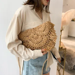 Straw Bags For Women Handmade Tassel Beach Bags Raffia Rattan Woven Handbags Female Vacation Crossbody Bags Clutch
