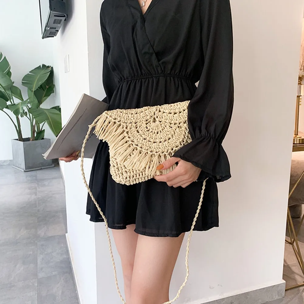Straw Bags For Women Handmade Tassel Beach Bags Raffia Rattan Woven Handbags Female Vacation Crossbody Bags Clutch