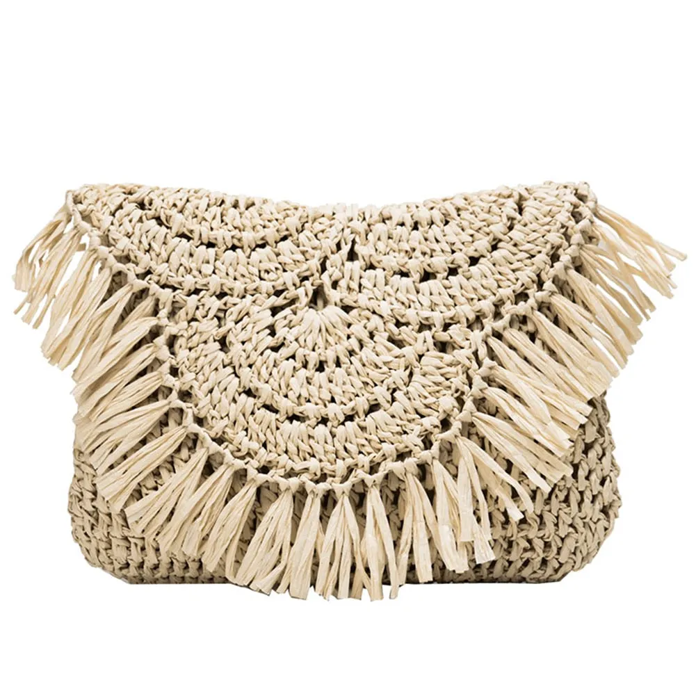 Straw Bags For Women Handmade Tassel Beach Bags Raffia Rattan Woven Handbags Female Vacation Crossbody Bags Clutch