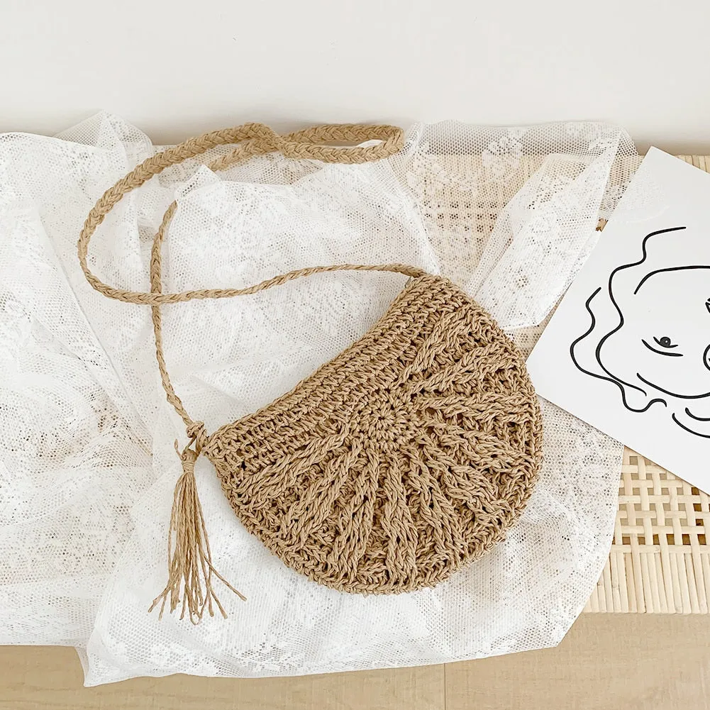 Straw Bags For Women Handmade Tassel Beach Bags Raffia Rattan Woven Handbags Female Vacation Crossbody Bags Clutch
