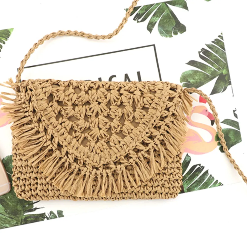 Straw Bags For Women Handmade Tassel Beach Bags Raffia Rattan Woven Handbags Female Vacation Crossbody Bags Clutch