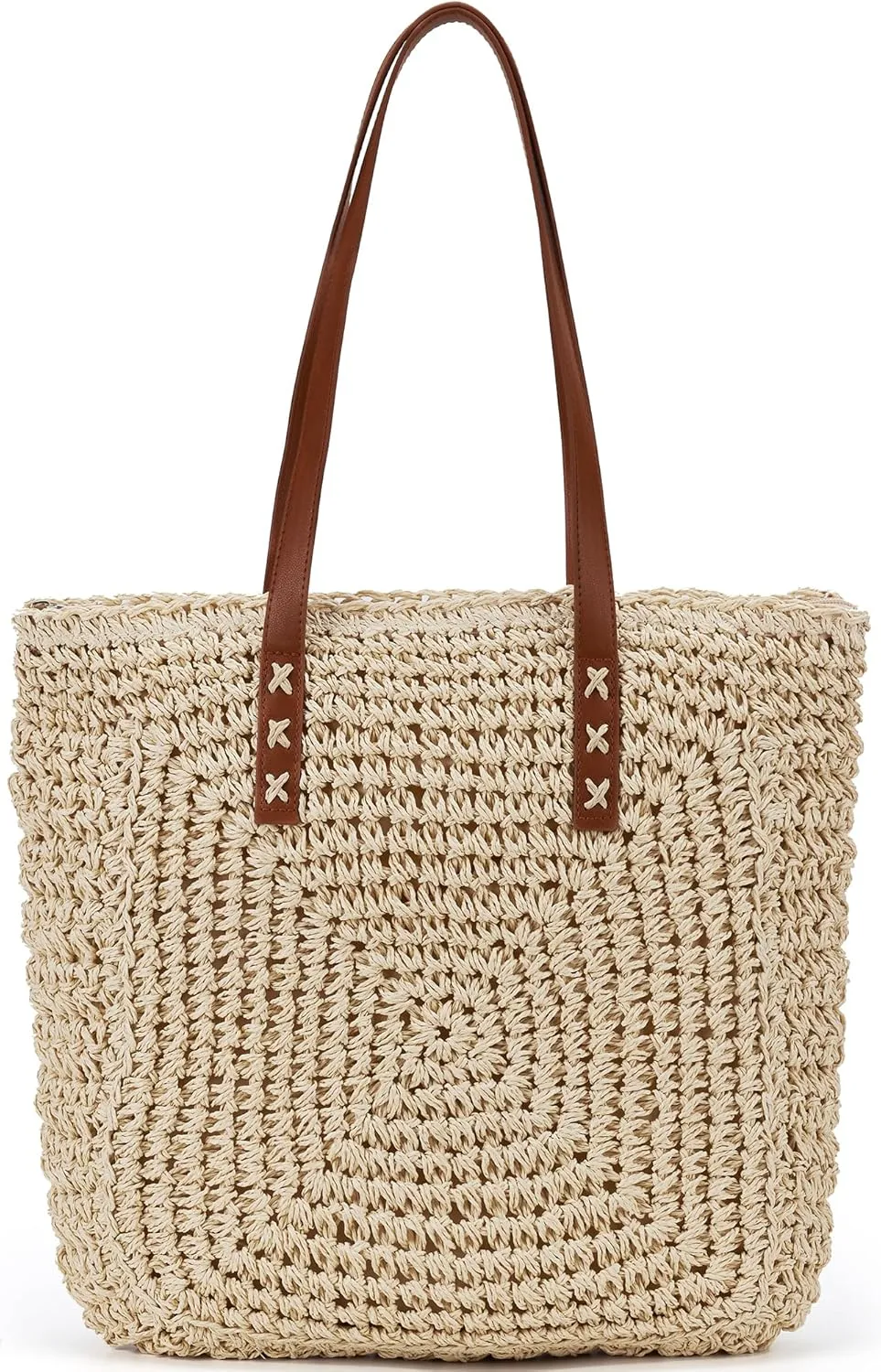 Straw Beach Bag Leather Tote Bag for Women Beach Purse Shoulder Woven Crochet Bag Purses for Women 2024 Clutch Purses Beach