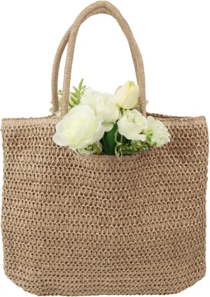 Straw Beach Tote Bag for Women,Summer Beach Bag Rattan Handbag,Large Khaki Woven Beach Tote With Zipper for Holiday,Daily Use,Handmade Weaving Handbag.