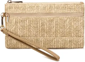Straw Clutch Purse for Beach Summer Vacation Bag Woven Handbag for Women (Wristlet Purse Natural Color)
