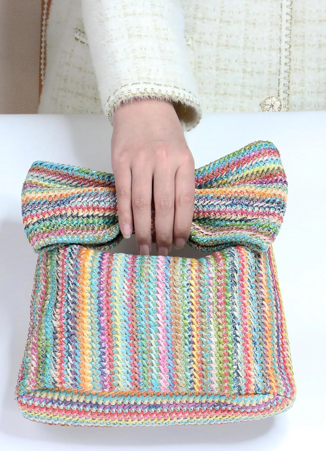 Straw Clutch Purse for Women Wedding Hand-Woved Evening Straw Handbag Party Wedding Summer Beach Bag