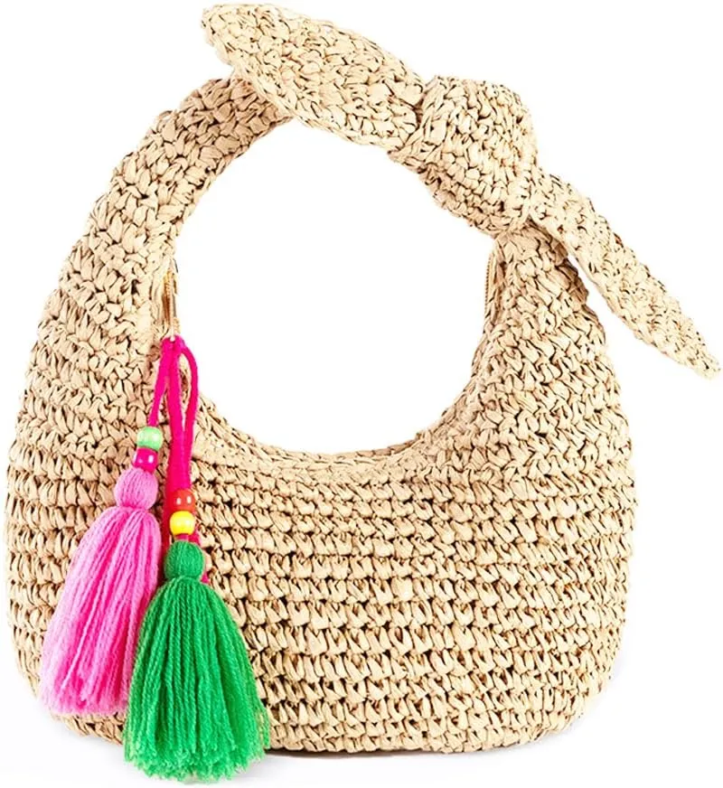 Straw Clutch Purse with Bow Top Handle Bag Summer Straw Handbag Beach Woven Evening Bag for Parties Wedding Travel