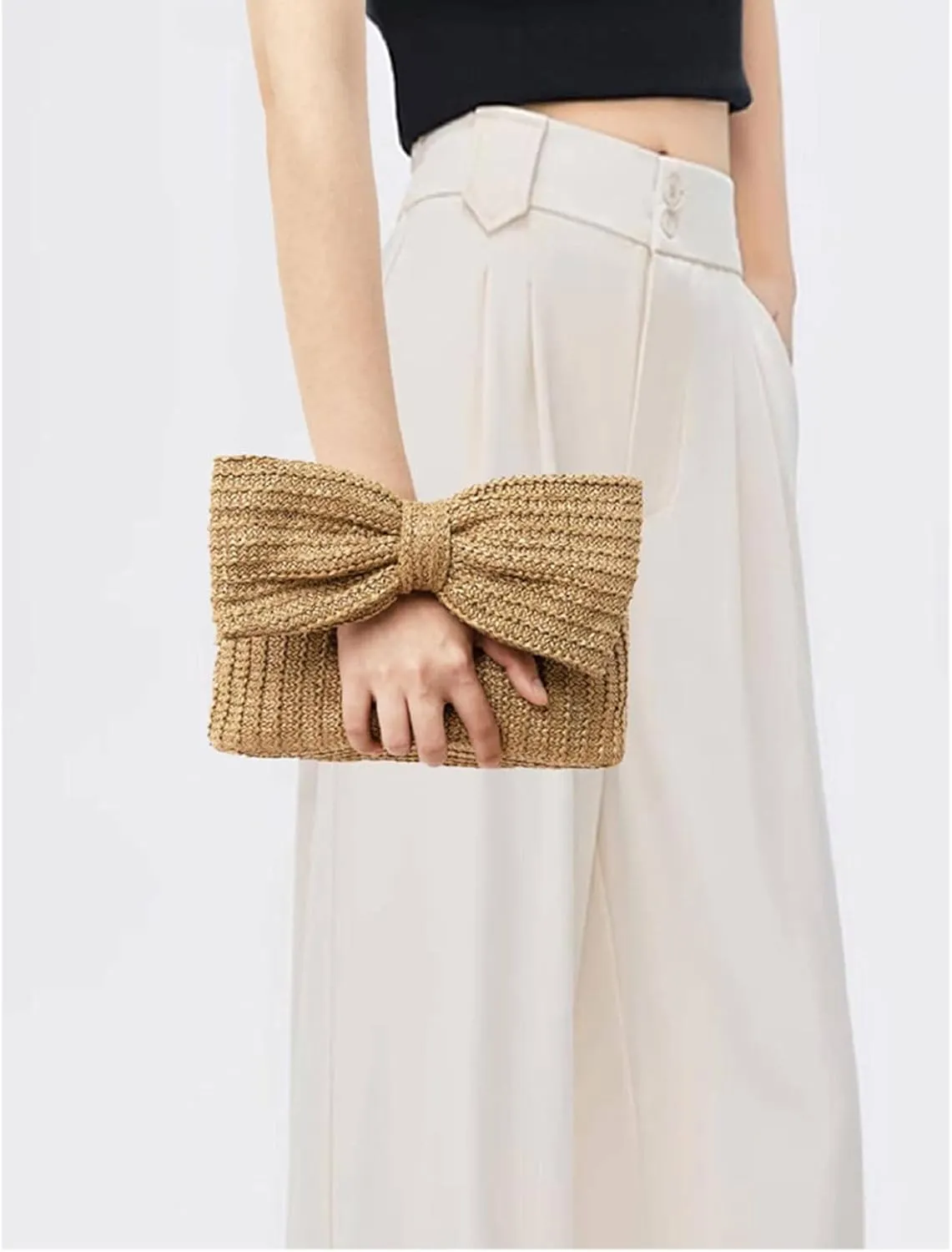 Straw Clutch Purses for Women Summer Handmade Bow Straw Purses and Handbags for Party Vacation,Summer Purse,Straw Purse