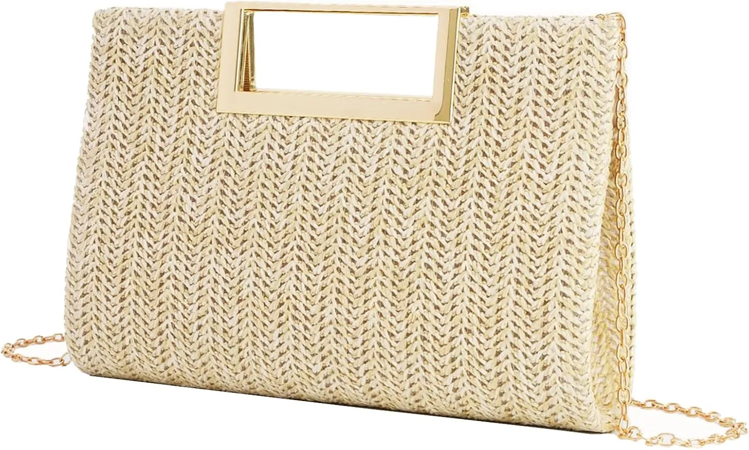 Straw Clutch Top Handle Purse for Women, Small Evening Purse Chain Shoulder Crossbody Bag for Wedding, Parties