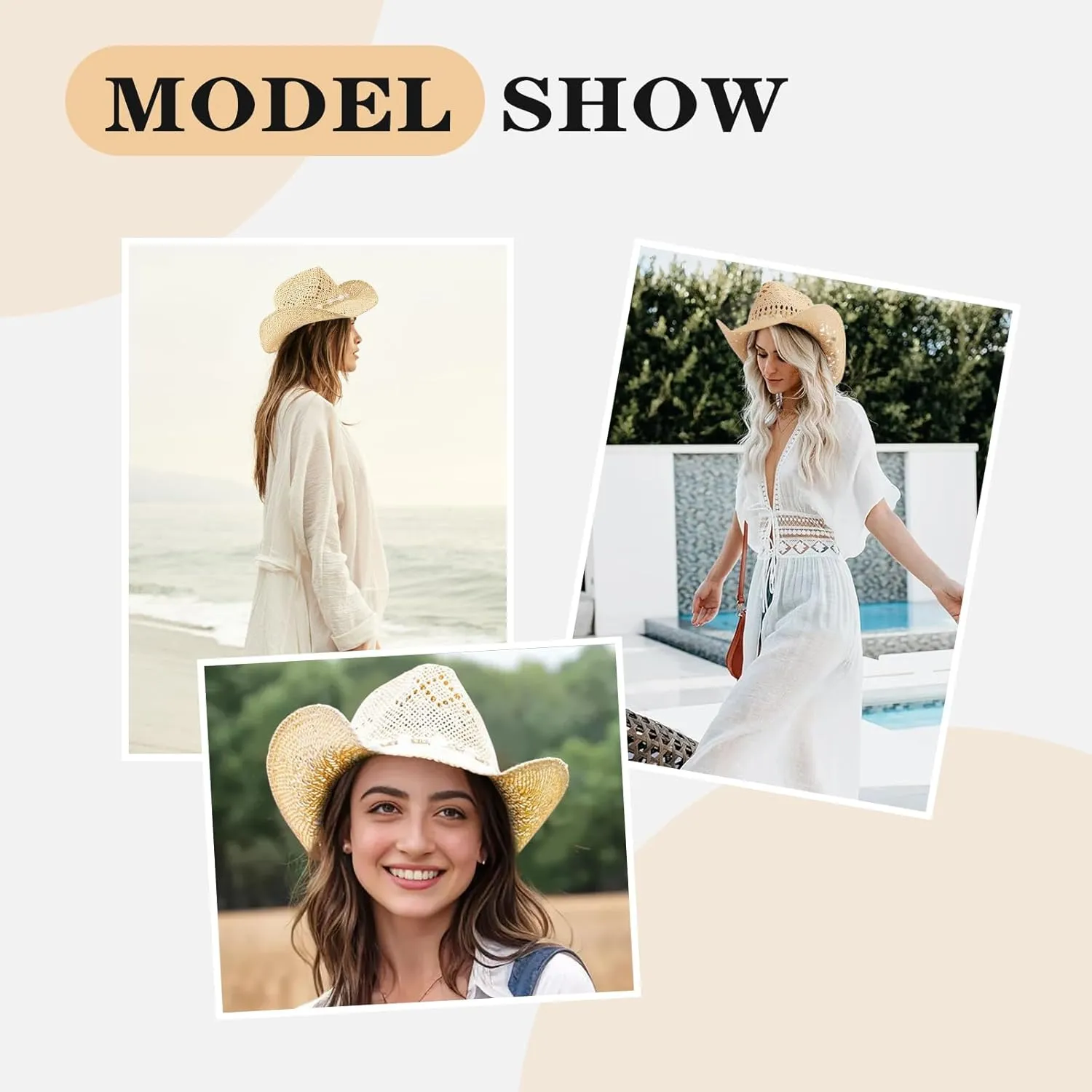 Straw Cowboy Hats for Women, Western Cowgirl Hat, Beach Hat Sun Hat with Shapeable Brim Shapeable Cowboy Hat