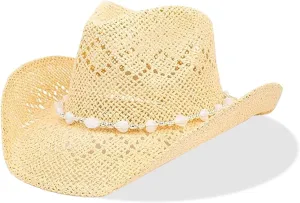 Straw Cowboy Hats for Women, Western Cowgirl Hat, Beach Hat Sun Hat with Shapeable Brim Shapeable Cowboy Hat