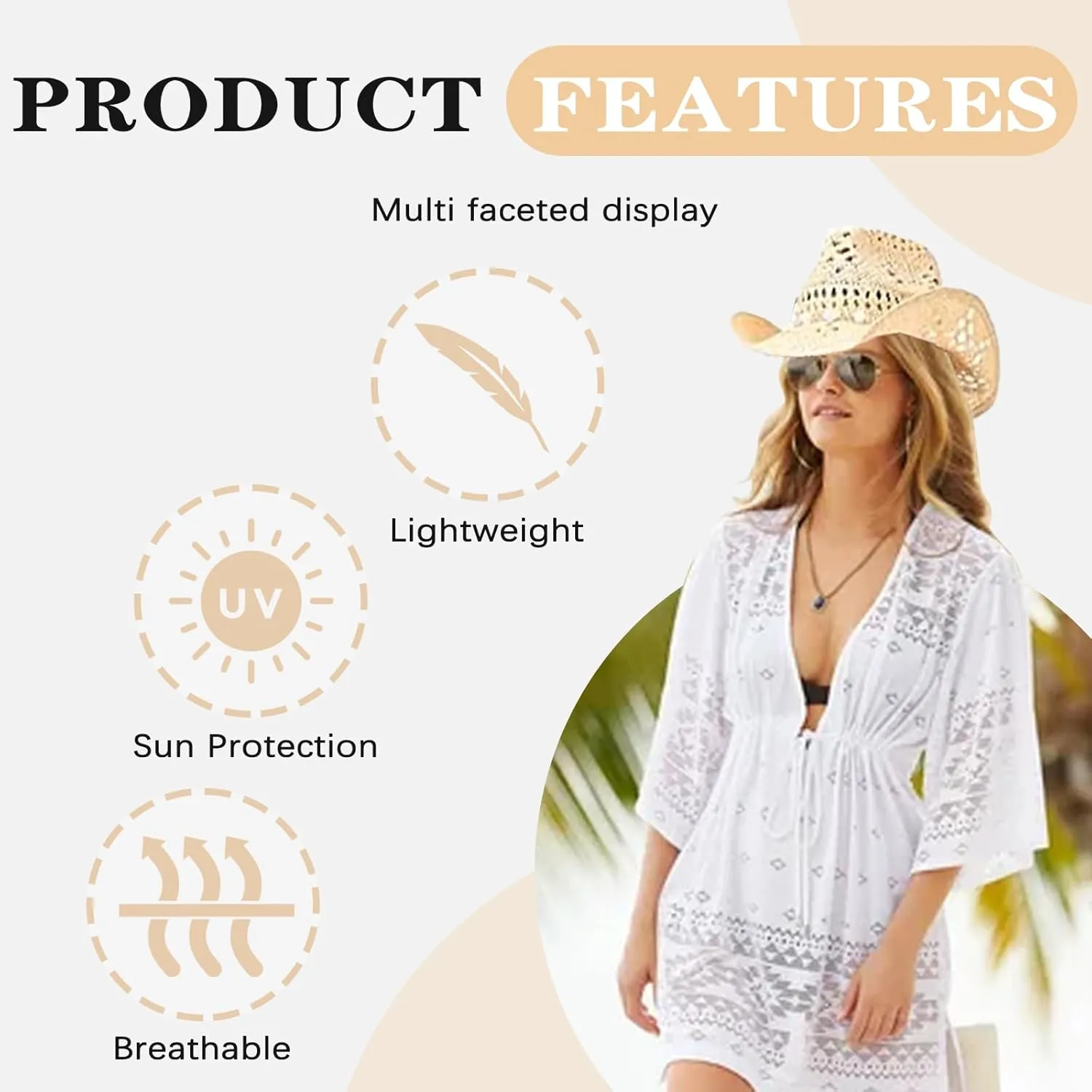Straw Cowboy Hats for Women, Western Cowgirl Hat, Beach Hat Sun Hat with Shapeable Brim Shapeable Cowboy Hat
