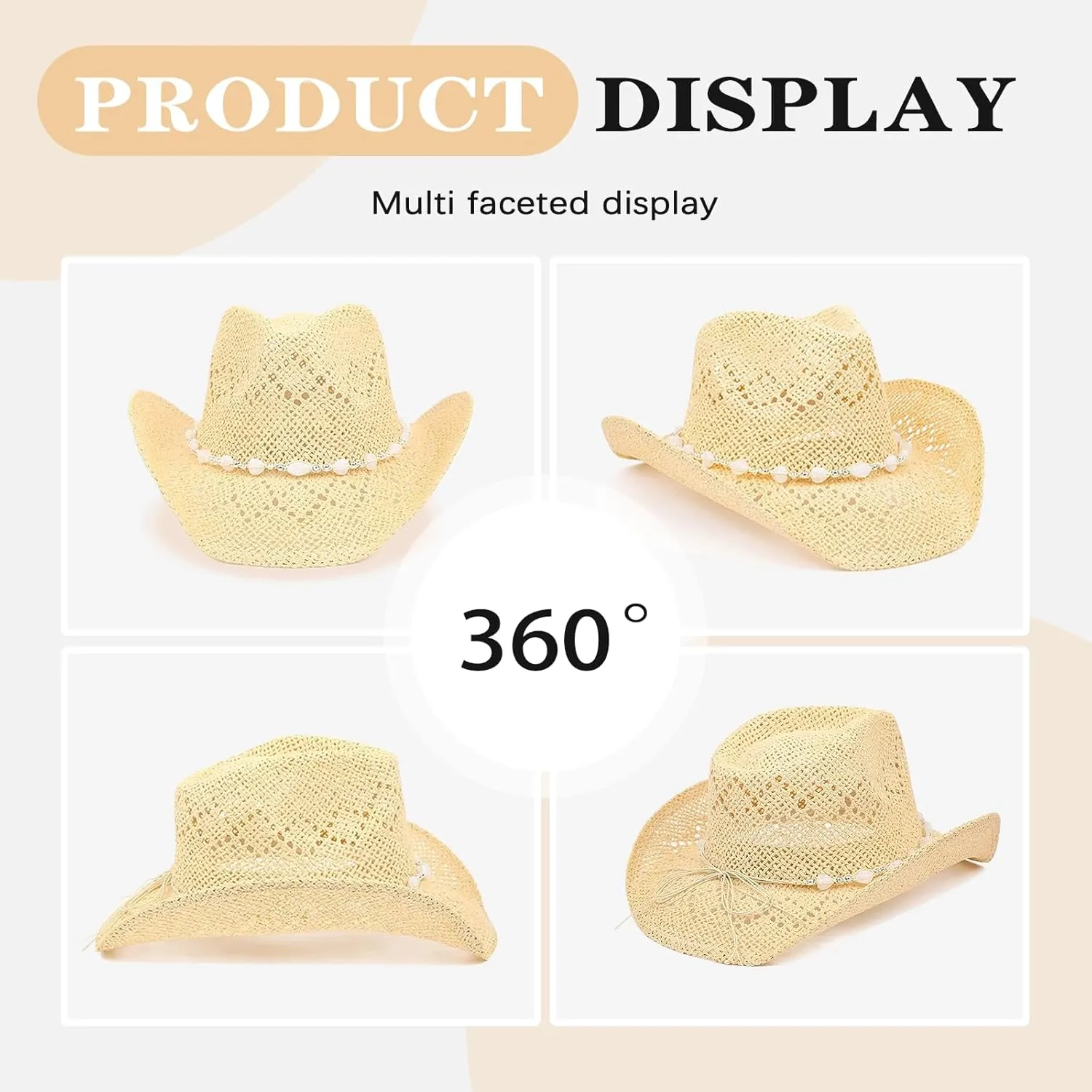 Straw Cowboy Hats for Women, Western Cowgirl Hat, Beach Hat Sun Hat with Shapeable Brim Shapeable Cowboy Hat