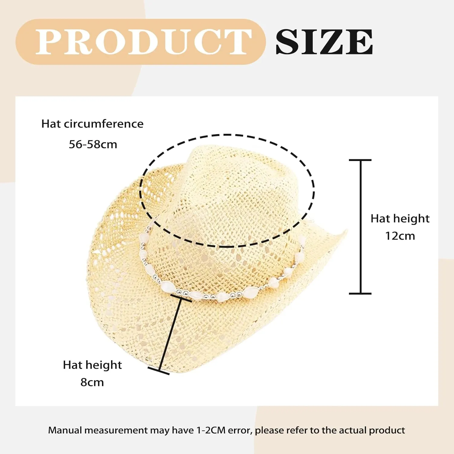 Straw Cowboy Hats for Women, Western Cowgirl Hat, Beach Hat Sun Hat with Shapeable Brim Shapeable Cowboy Hat