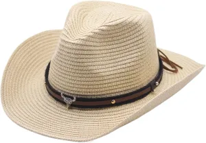 Straw Cowboy Hats Straw Cowgirl Hat for Women Men Wide with Shapeable Wide Brim Foldable Vacation Beach Sun Hat
