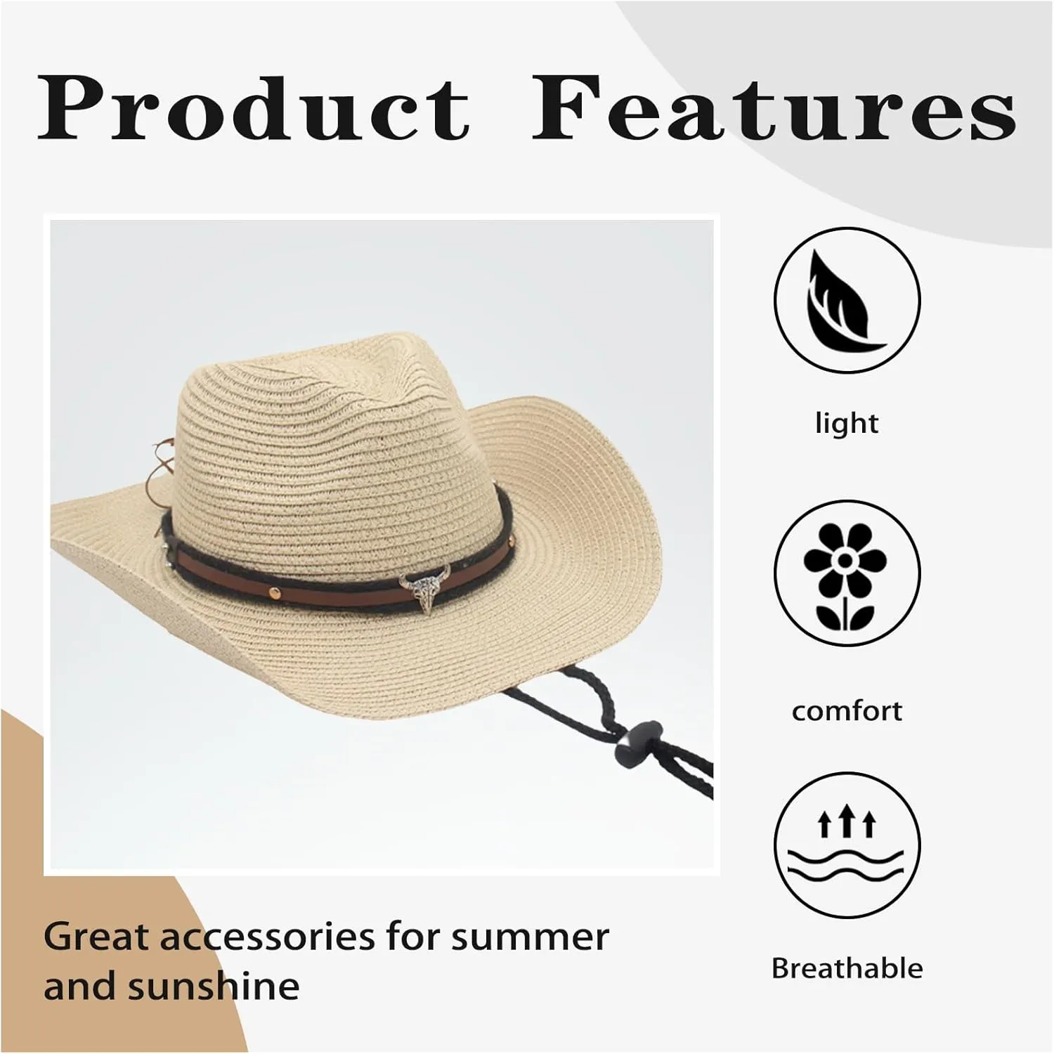 Straw Cowboy Hats Straw Cowgirl Hat for Women Men Wide with Shapeable Wide Brim Foldable Vacation Beach Sun Hat