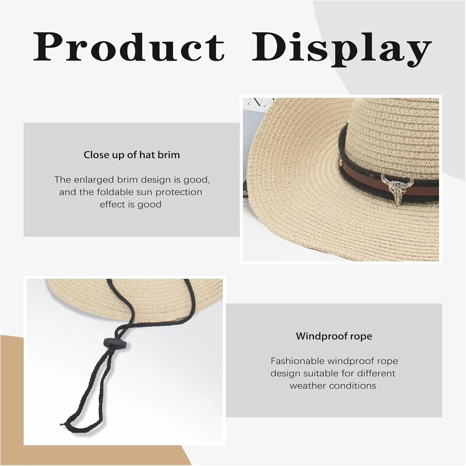 Straw Cowboy Hats Straw Cowgirl Hat for Women Men Wide with Shapeable Wide Brim Foldable Vacation Beach Sun Hat