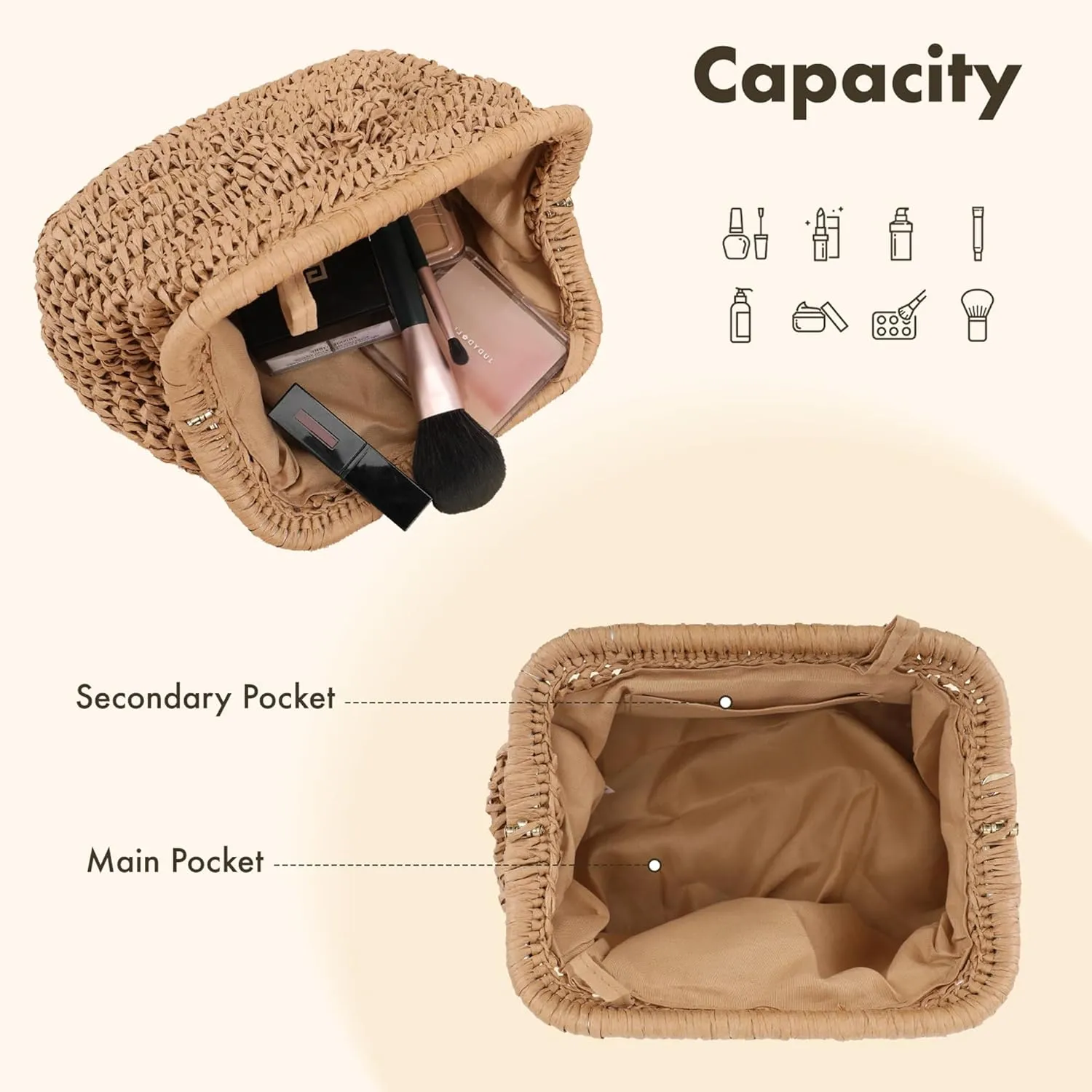 Straw Crossbody for Women,Straw Clutch Purse,Cloud Dumpling Woven Pouch Shoulder Handbag Travel Beach Woven Bag