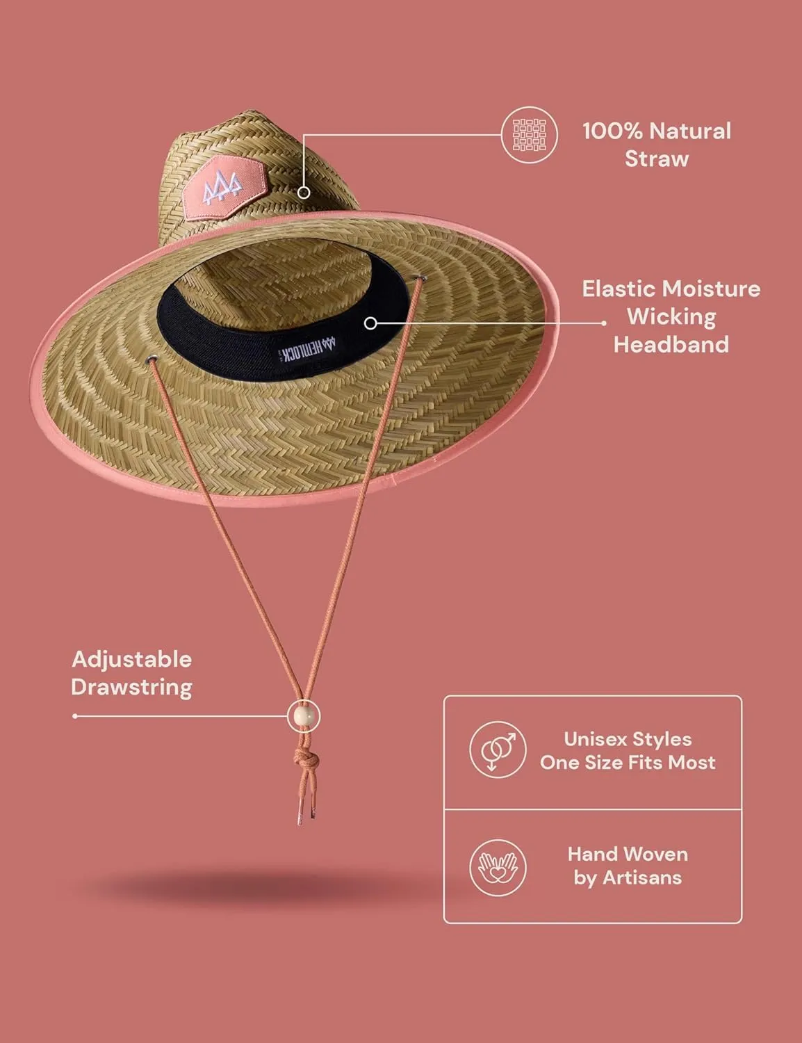 Straw Hat for Men & Women | Lifeguard Hat, Beach Hat & Sun Hat | UPF 50  Wide Brim for Sun Protection | One Size | Hemlock