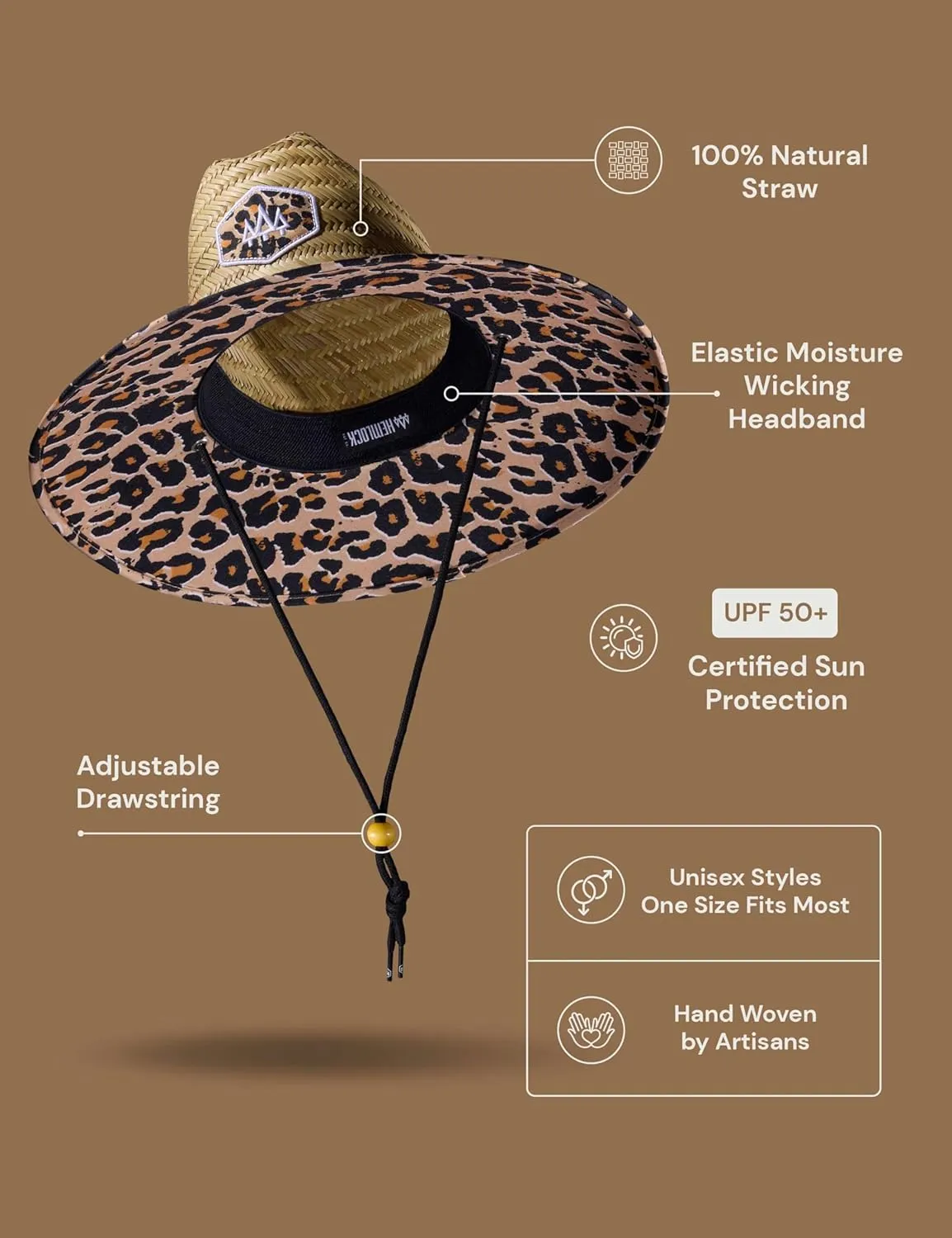 Straw Hat for Men & Women | Lifeguard Hat, Beach Hat & Sun Hat | UPF 50  Wide Brim for Sun Protection | One Size | Hemlock