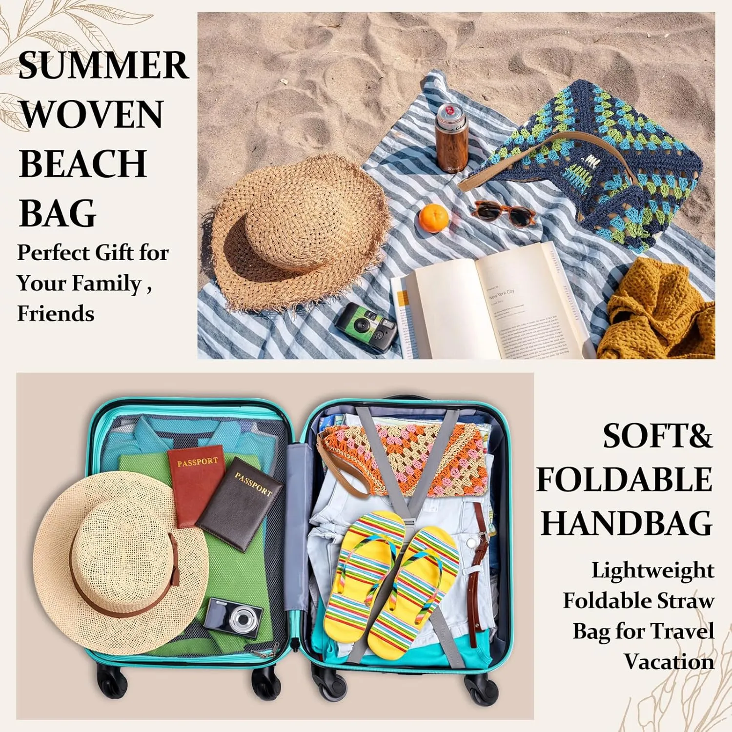 Straw Hobo Beach Bag for Women, Woven Tote Bag Summer Crochet Shoulder Bag,Vintage Foldable Handbag for Travel