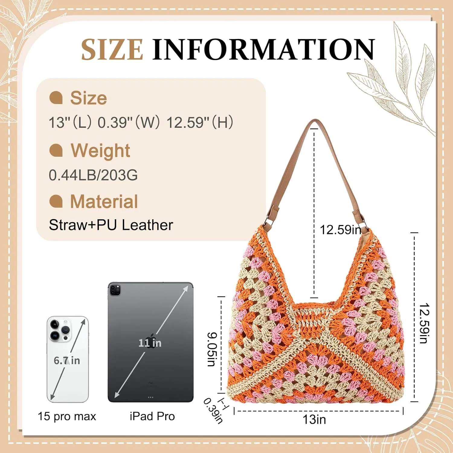 Straw Hobo Beach Bag for Women, Woven Tote Bag Summer Crochet Shoulder Bag,Vintage Foldable Handbag for Travel