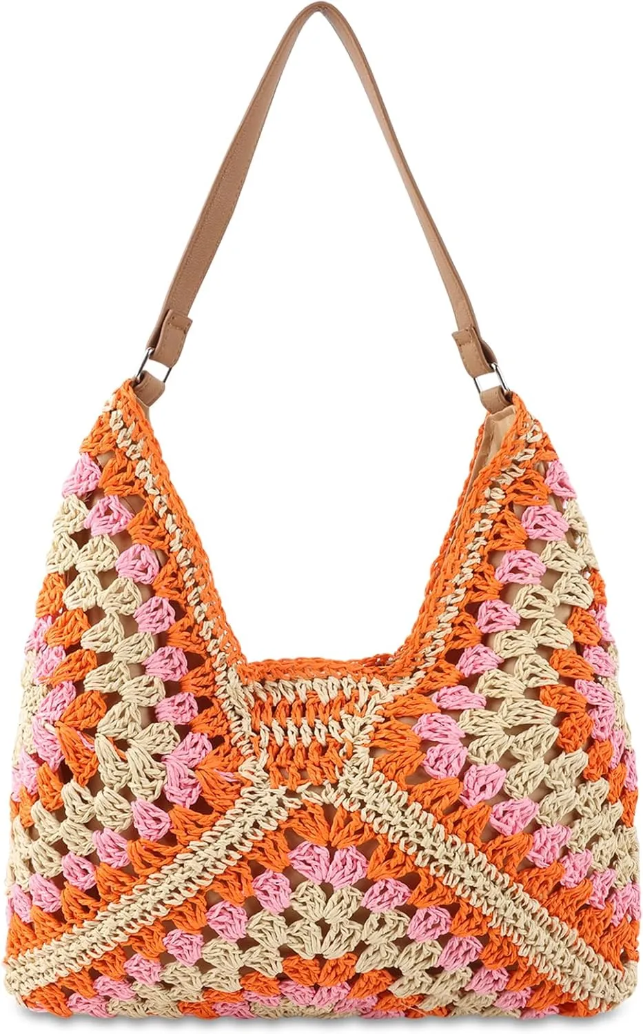Straw Hobo Beach Bag for Women, Woven Tote Bag Summer Crochet Shoulder Bag,Vintage Foldable Handbag for Travel